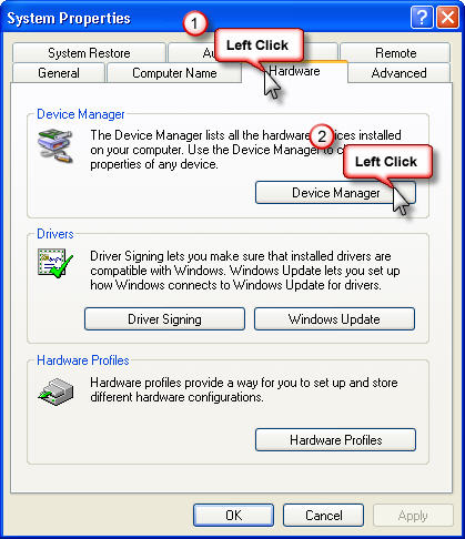 Step two of USB Adapter Setup Change - System Properties Window