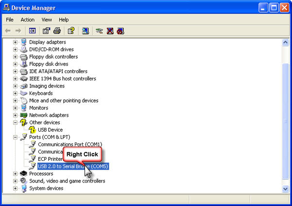 Step four of USB Adapter Setup Change - List of Ports