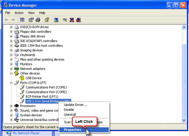 Step five of USB Adapter Setup Change - Properties of Serial Adapter